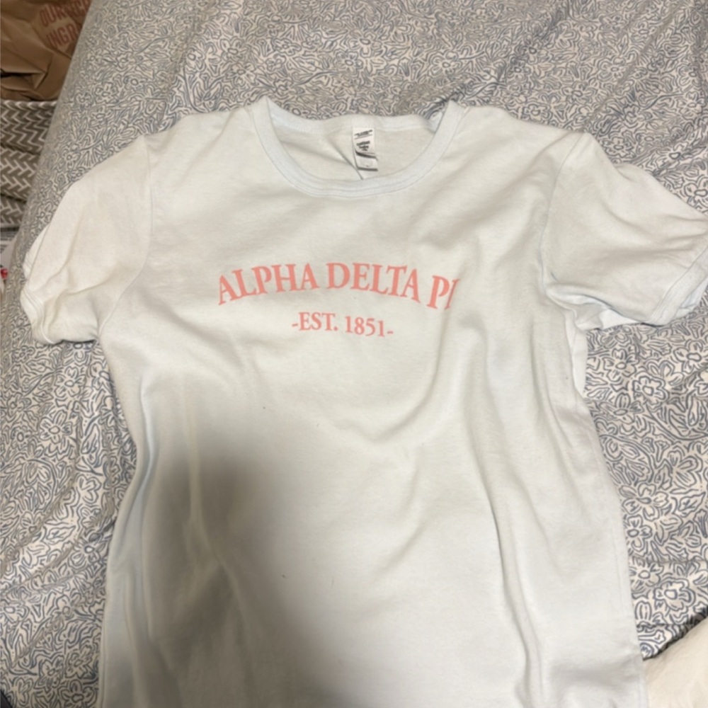 Los Angeles Apparel White Crop Top with Pink Print